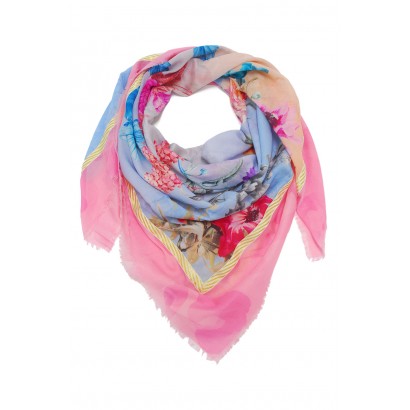 SQUARE SCARF WITH FLOWERS AND LUREX