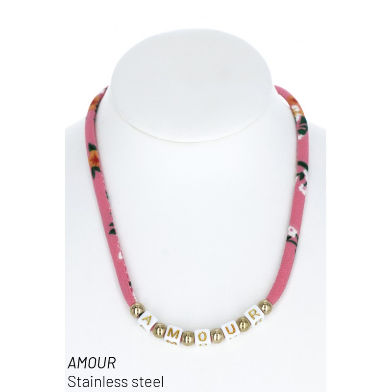 FABRIC, STL. ST NECKLACE WITH MESSAGE "AMOUR"