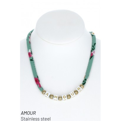 FABRIC, STL. ST NECKLACE WITH MESSAGE "AMOUR"