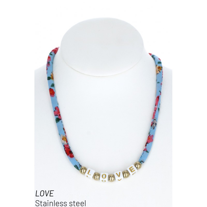FABRIC, STL. ST NECKLACE WITH MESSAGE "LOVE"