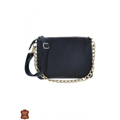 ANAÏS, LEATHER SADDLE BAG, 3 COMPARTMENTS, CHAIN