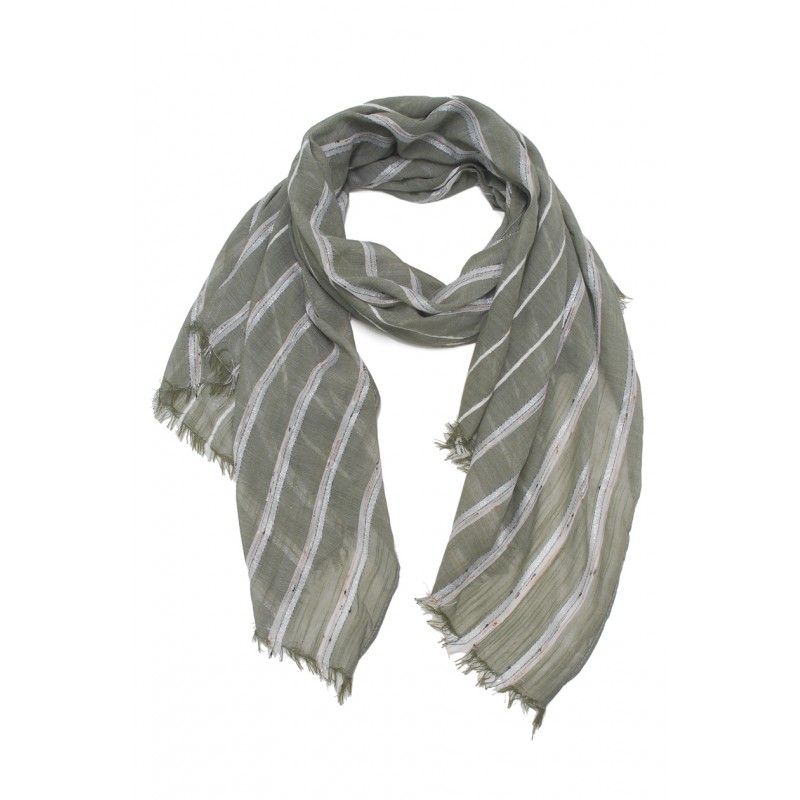 WOVEN STRIPED SCARF WITH LUREX AND FRINGES