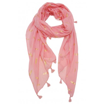 SCARF WITH FEATHERS  METALLIZED PRINT