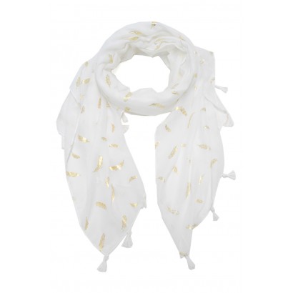 SCARF WITH FEATHERS  METALLIZED PRINT