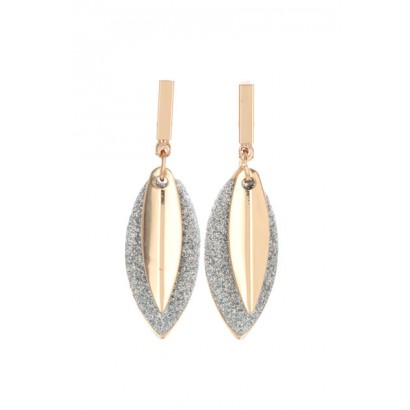 EARRINGS METAL RING WITH OVAL PENDANT, GLITTER