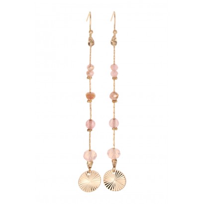 EARRINGS METAL ROUND PENDANT, FACETED BEADS