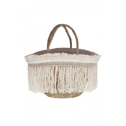 PALMA, STRAW BASKET WITH RIBBON AND FRINGES