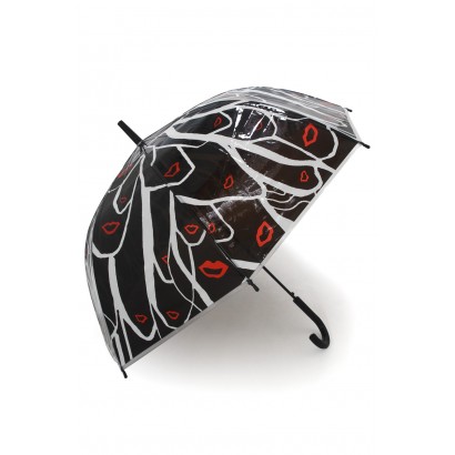 TRANSPARENT UMBRELLA WITH FACES & RED LIPS
