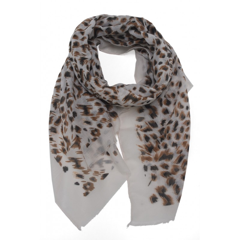 SCARF WITH LEOPARD PRINT AND METALLIZED PRINT