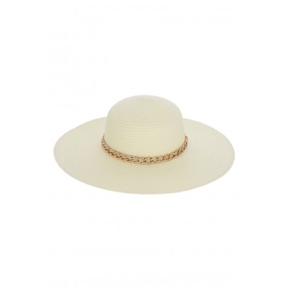 PAPER STRAW HAT WITH CHAIN DECORATION
