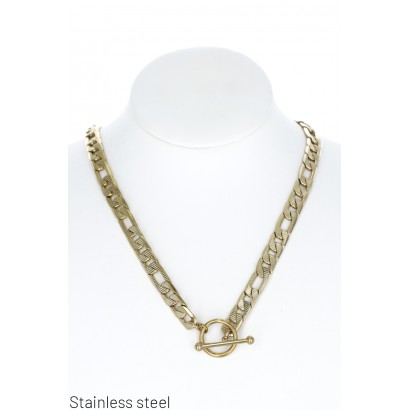 ST.STEEL THICK LINK NECKLACE, FRONT CLOSURE