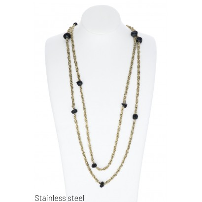 STAINLESS STEEL THICK NECKLACE WITH STONES
