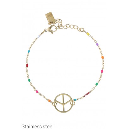 STAINLESS STEEL BRACELET WITH PEACE & LOVE PENDANT