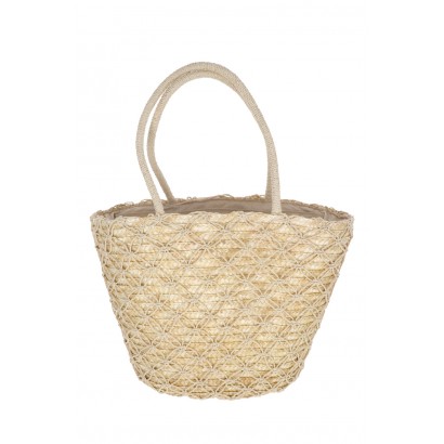 MILOS, STRAW BASKET AND CROCHETED DECORATION