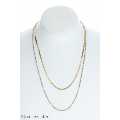 STAINLESS STEEL 2 ROWS NECKLACES WITH BEADS