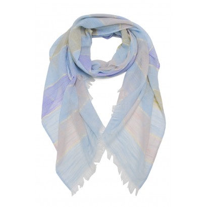 WOVEN STRIPED SOFT COLOR SCARF, LUREX AND FRINGES
