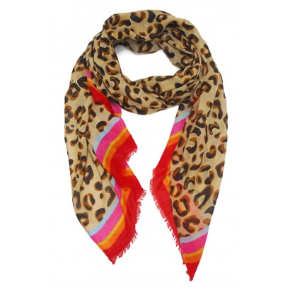 SCARF WITH LEOPARD PRINT AND COLORED EDGE