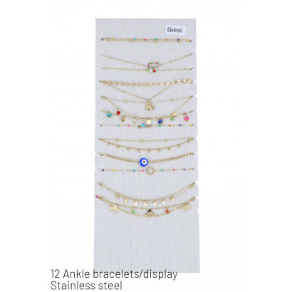 SET: 12 ST. STL ANKLE BRACELETS WITH BEADS, BEE