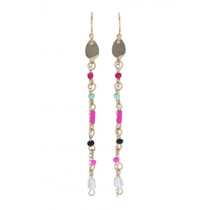 EARRINGS DROP SHAPED WITH MULTI BEADS AND CHAINS