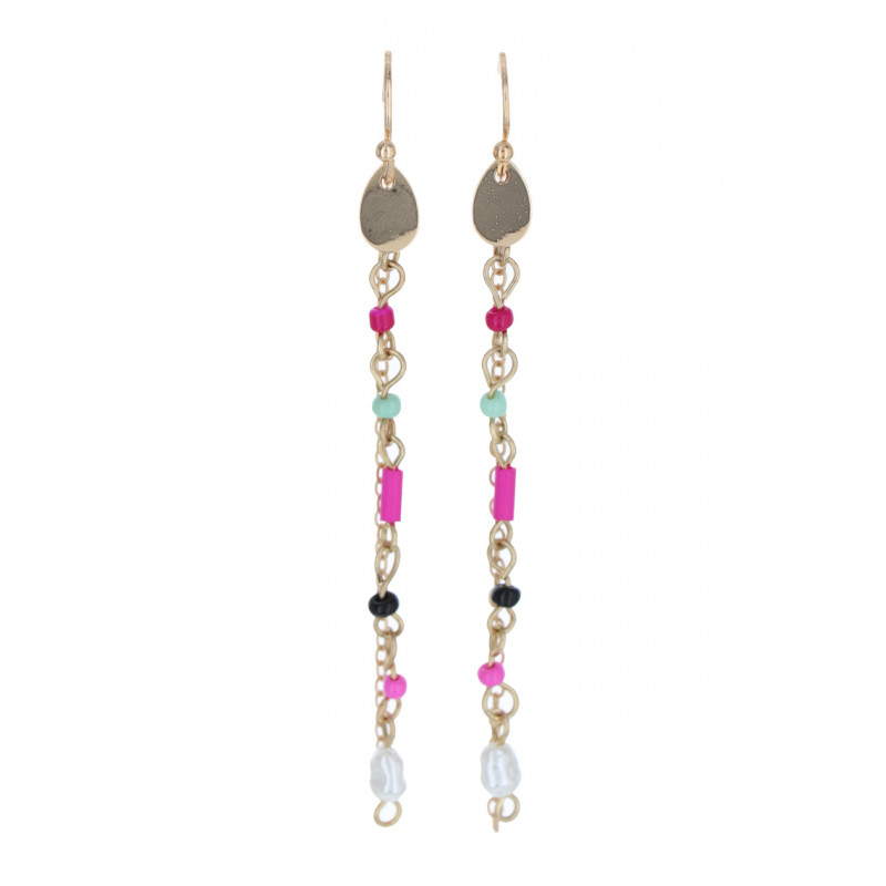 EARRINGS DROP SHAPED WITH MULTI BEADS AND CHAINS