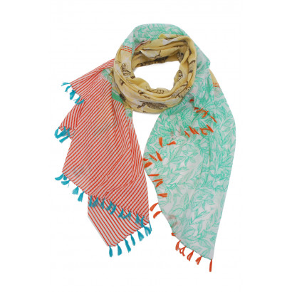 COTTON SCARF, LEAVES,...
