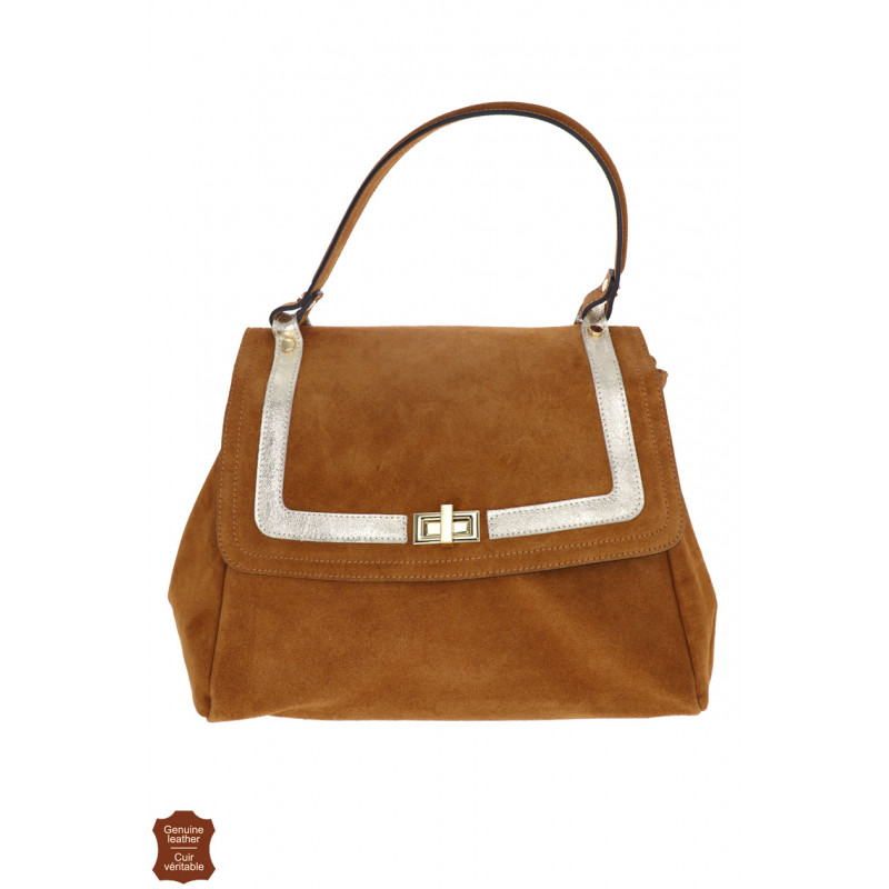 LOUISE, SUEDE HANDBAG WITH SHINY PART, FLAP