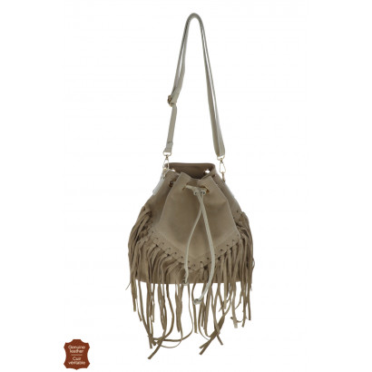 WEST, SUEDE BUCKET BAG WITH FRINGES