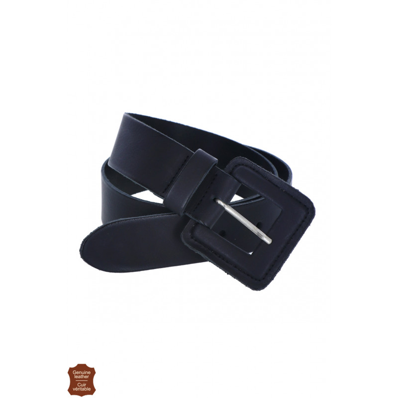 LEATHER BELT WITH LEATHER SQUARE BUCKLE