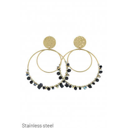 EARRINGS STL.STEEL ROUND SHAPE WITH STONE