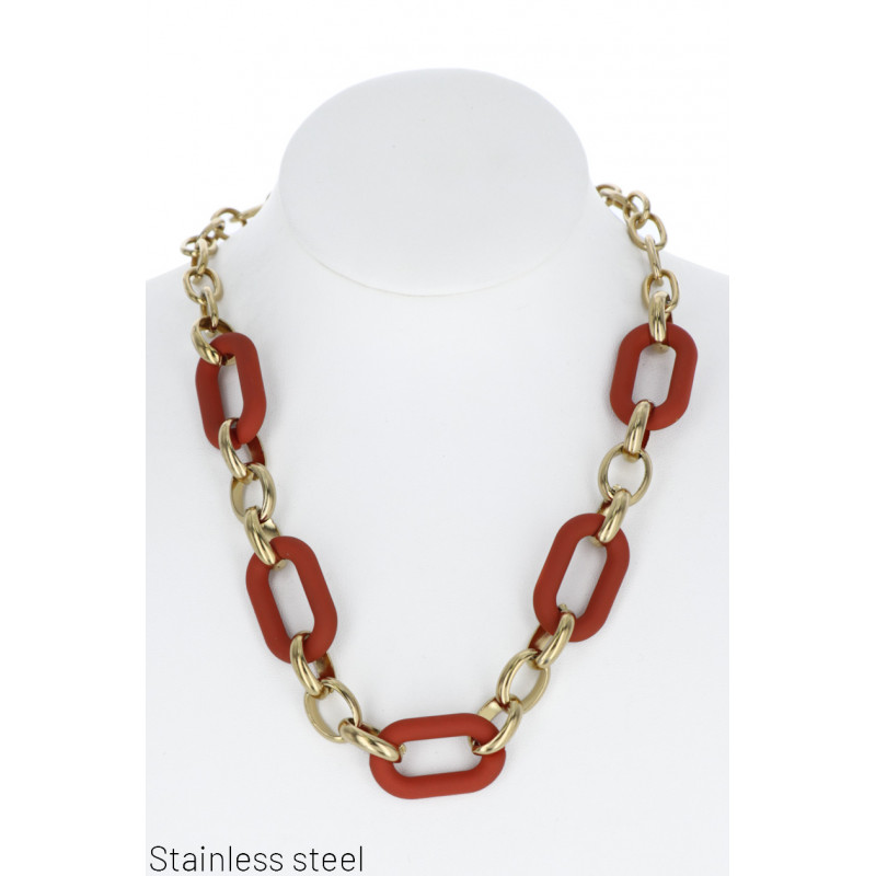 ST.STEEL THICK LINK NECKLACE & RESINE RINGS