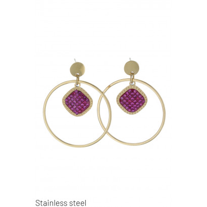 EARRINGS STAINL STEEL ROUND ,SQUARE WITH CRISTAL
