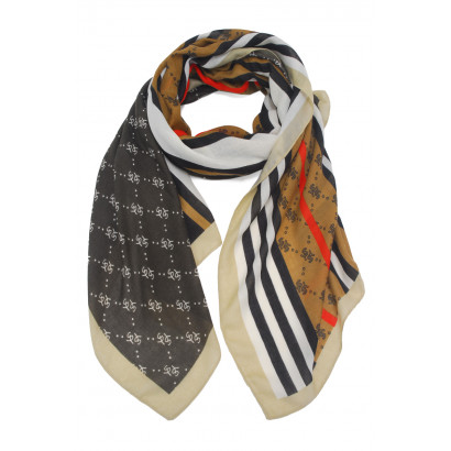 SCARF PATCHWORK STYLE, PRINTED STRIPES AND DESIGN