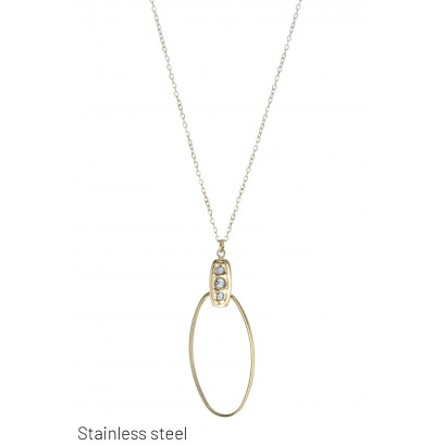 ST. STEEL NECKLACE WITH METAL OVAL  PENDANT