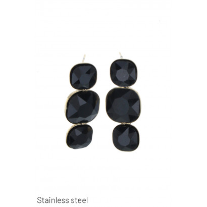 EARRINGS STAINLESS STEEL SQUARE STONE