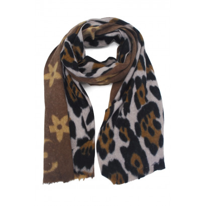 WOVEN WINTER SCARF ANIMAL  PRINT AND FLOWERS