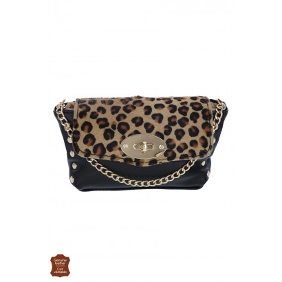 FANLY, LEATHER BAG, FLAP WITH ANIMAL PRINTING