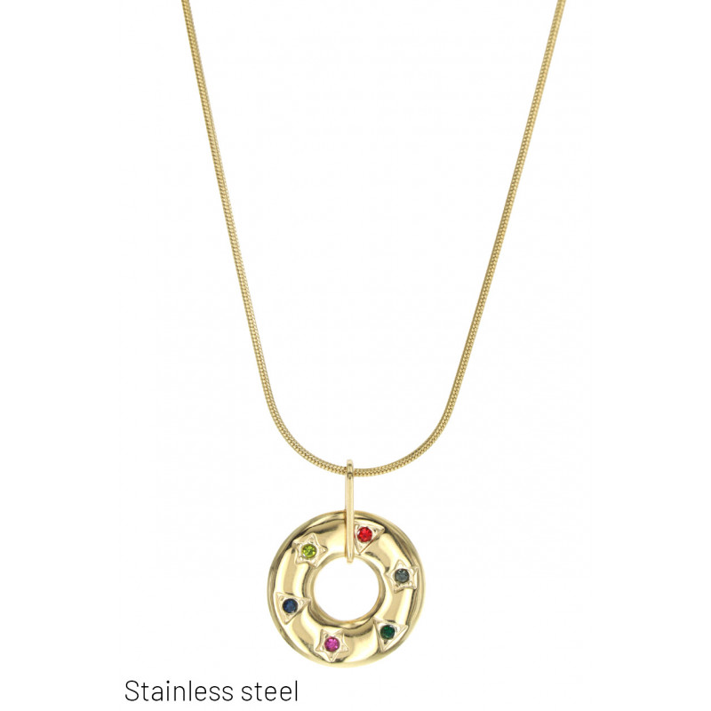 ST. STEEL NECKLACE WITH METAL ROUND PENDANT