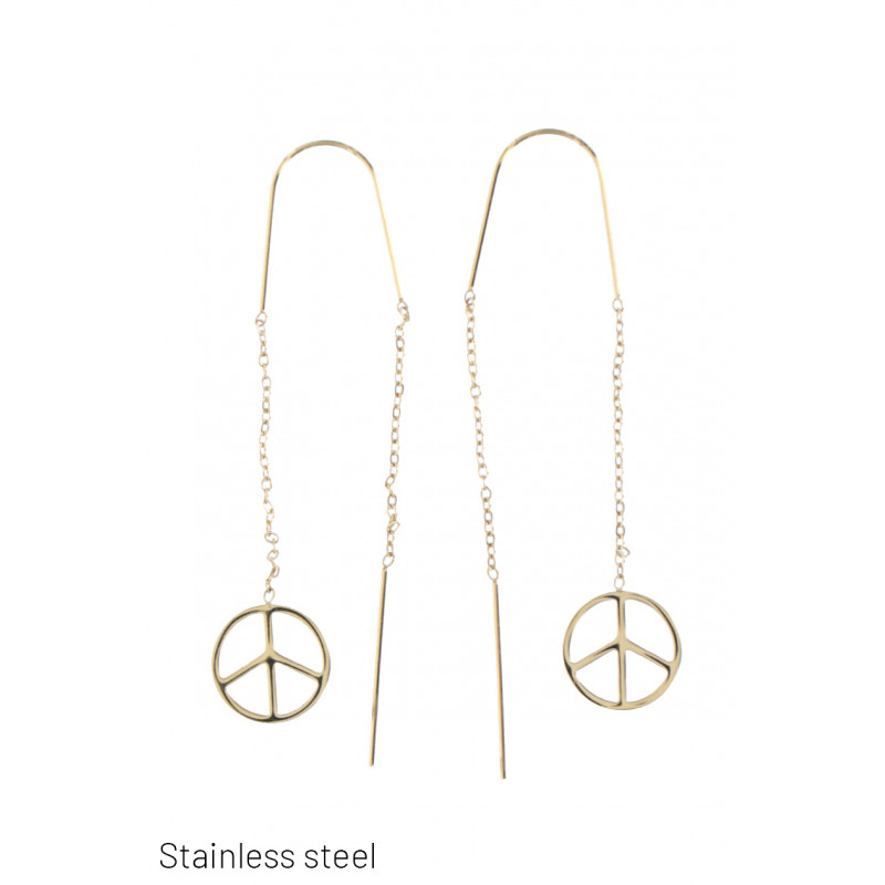 EARRINGS CHAIN FRINGES AND PEACE AND LOVE PENDANT