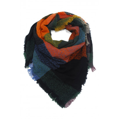 WOVEN SQUARE SCARF WITH CHECK AND FRINGES