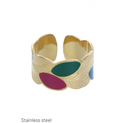 RING STAINLESS STEEL WITH COLORED LEAVES