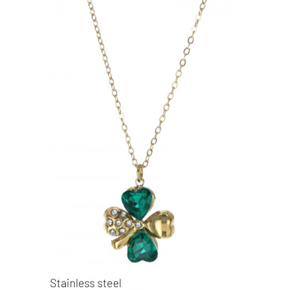ST.STEEL NECKLACE WITH 4-LEAF CLOVER PENDANT