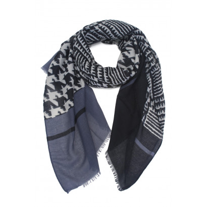 SCARF HOUDSTOOTH PRINT WITH FRINGES