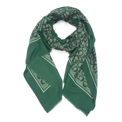 SCARF WITH GEOMETRIC SHAPE AND PRINTED STRIPE
