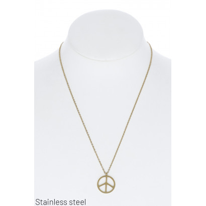 STAINL.STEEL NECKLACE WITH PEACE & LOVE PENDANT