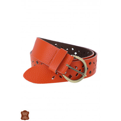 LEATHER BELT OPENWORK WITH PUNCHY COLOR