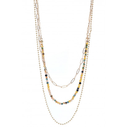 3 ROWS NECKLACE: THICK LINKS, FACETED BEADS, BALLS