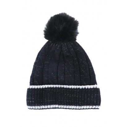 KNITTED HAT WITH TURN UP AND POMPON