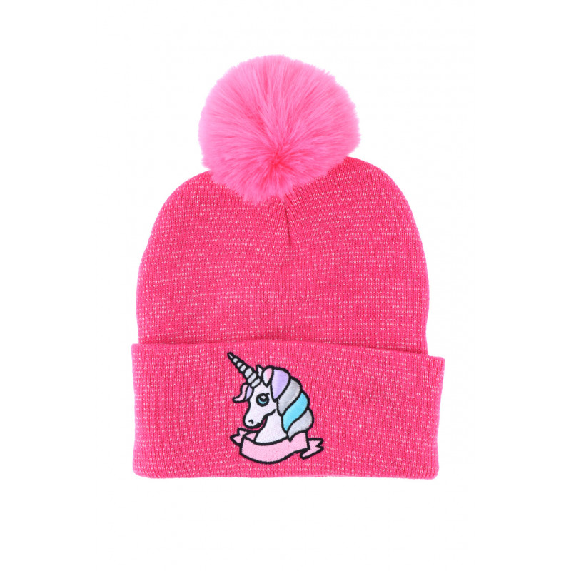 KNITTED HAT KIDS WITH TURN UP AND POMPON