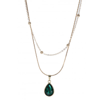 2 ROWS NECKLACE WITH BALLS CHAIN, DROP SHAPE STONE