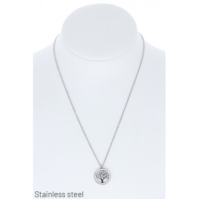 STAINL.STEEL NECKLACE WITH TREE OF LIFE AND STRASS